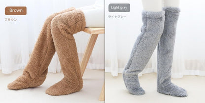 Over Knee High Fuzzy Long Socks – Winter Warm Cold-Proof Stockings for Home & Sleep - ChicVix