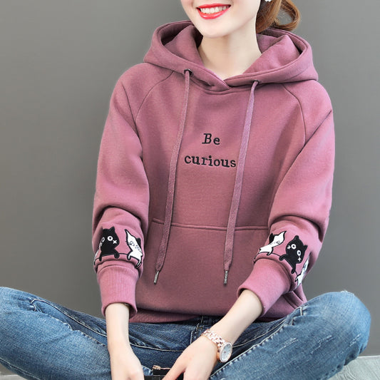 Korean Style Letter Print Fleece Sweater for Women