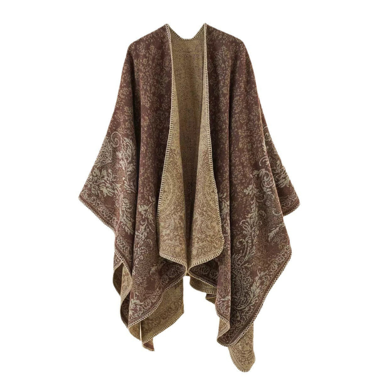 Women's Double-Sided Tassel Cloak Shawl – Classic Jacquard Graffiti Pattern, Hand-Painted Travel Cloak