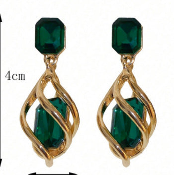 Retro Creative Emerald Stud Earrings for Women - KC Gold Finish - ChicVix