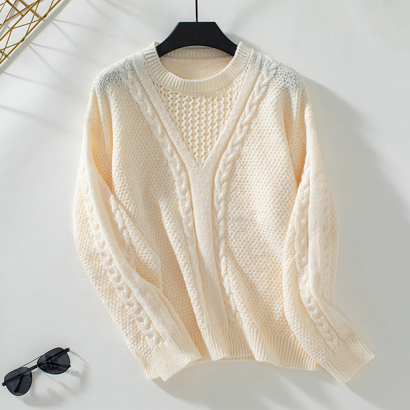 Autumn/Winter Retro Knit Sweater with Hollow-out Design - ChicVix