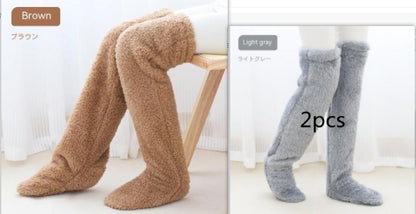 Over Knee High Fuzzy Long Socks – Winter Warm Cold-Proof Stockings for Home & Sleep - ChicVix