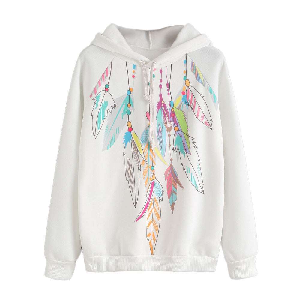 Dreamcatcher Feather Print Long Sleeve Hoodie – Women’s Autumn Pullover Sweatshirt - ChicVix