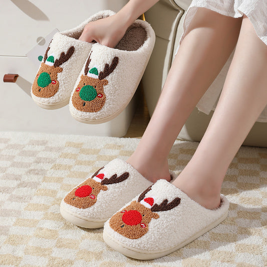 Christmas Elk Soft Cozy Bedroom Slippers – Slip-On House Shoes