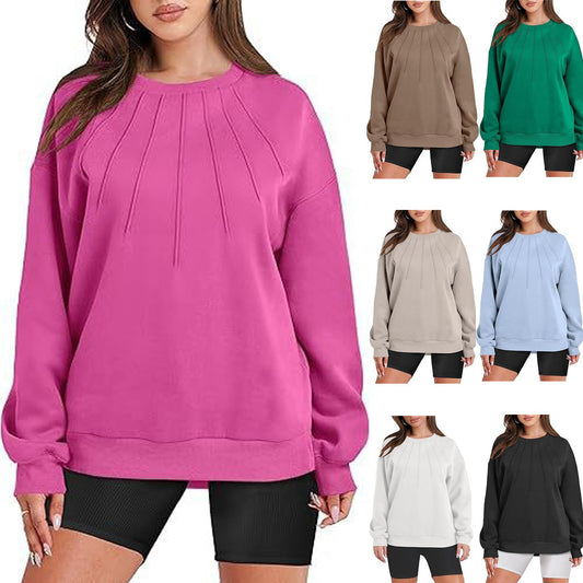 Loose-Fitting Casual Round-Neck Pleated Women's Sweater