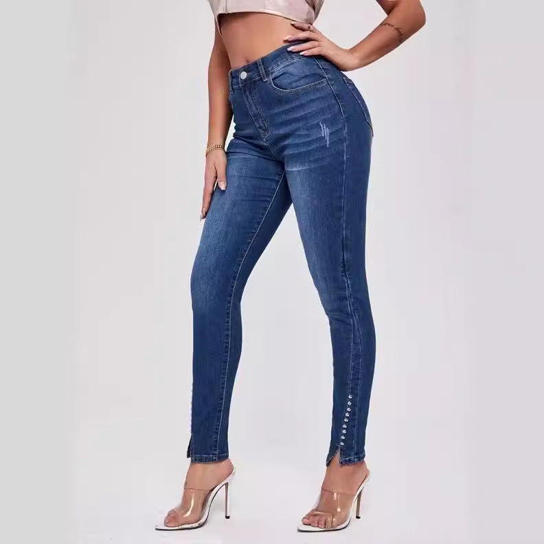 Women's Slim Fit Patchwork High Waist Stretch Jeans - ChicVix