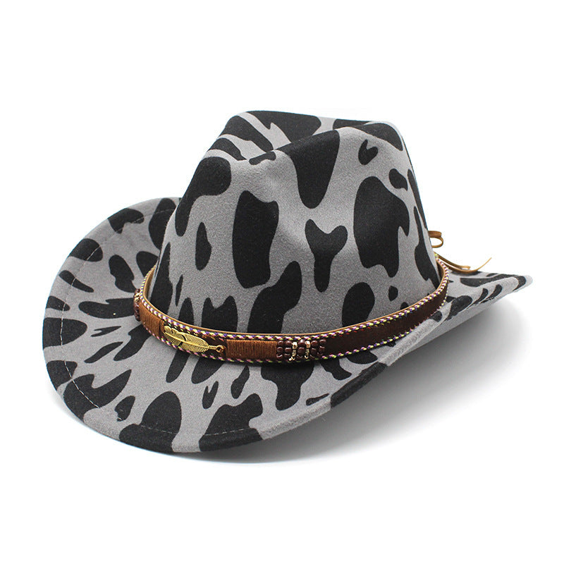 Ethnic Style Wide Brim Denim Top Hat with Cow Pattern - ChicVix