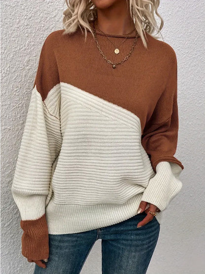 Stylish Women's Knitting Sweater - Contrast Stitch Pullover - ChicVix