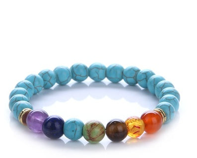 Colorful Blue Turquoise Chakra Energy Yoga Bracelet - Natural Stone Beads Bracelet - ChicVix