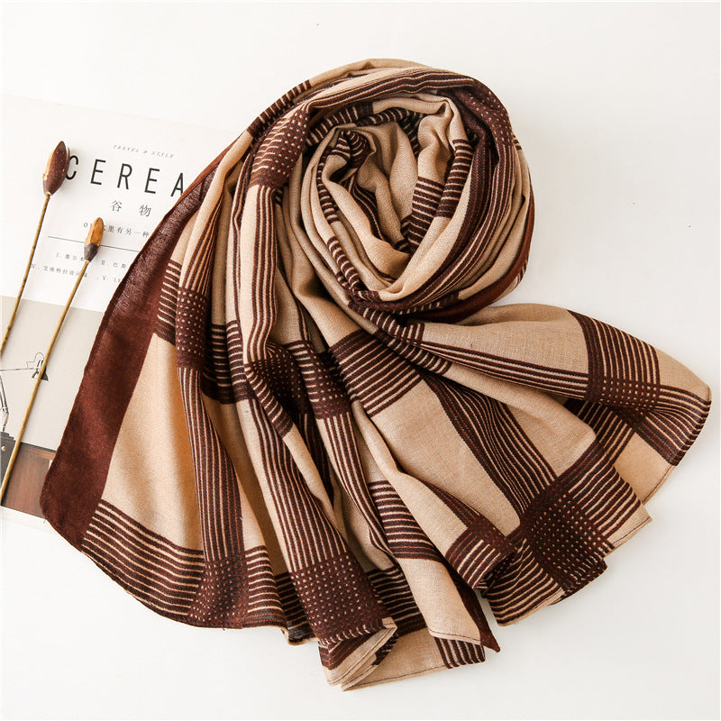 Holiday Shawl Sunscreen Silk Scarf – Elegant Striped Print, Lightweight Polyester