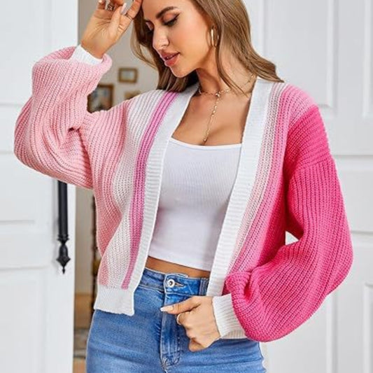 Women's Fashionable Loose Cardigan with Patchwork Design