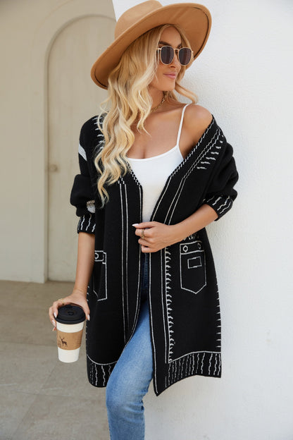 Fashionable Lazy Knit Jacquard Sweater Coat - ChicVix