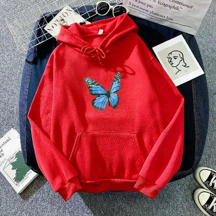 Thickened Fleece-Lined Butterfly Print Sweater for Autumn and Winter - ChicVix