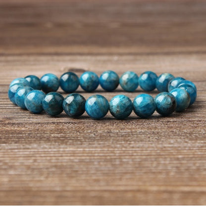 Natural Blue Apatite Beaded Bracelet - Unisex Elastic Jewelry - ChicVix