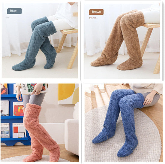 Over Knee High Fuzzy Long Socks – Winter Warm Cold-Proof Stockings for Home & Sleep - ChicVix