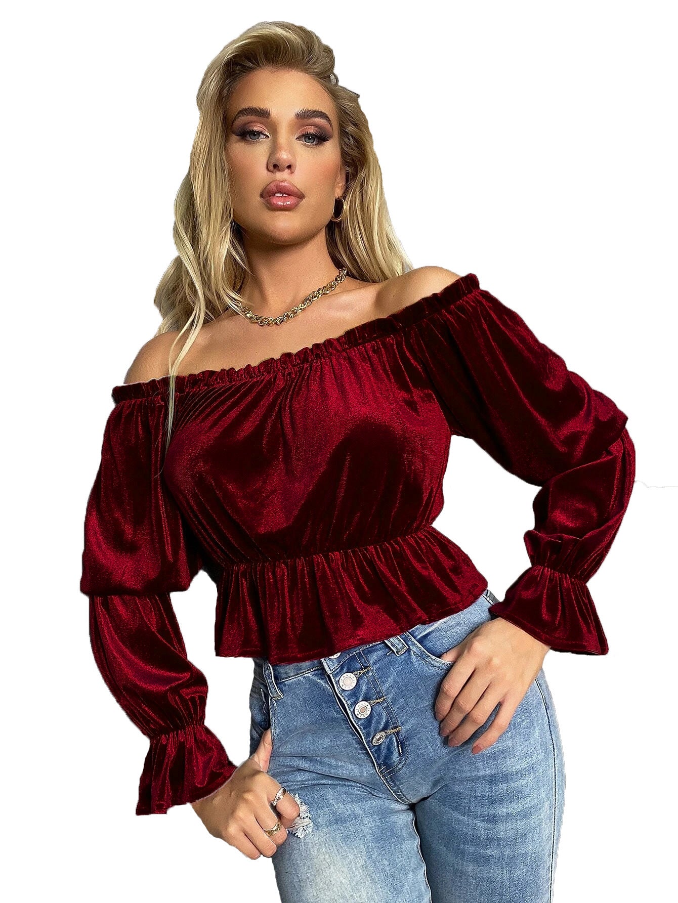 Elegant French Style Velvet Long Sleeve T-Shirt for Women - ChicVix