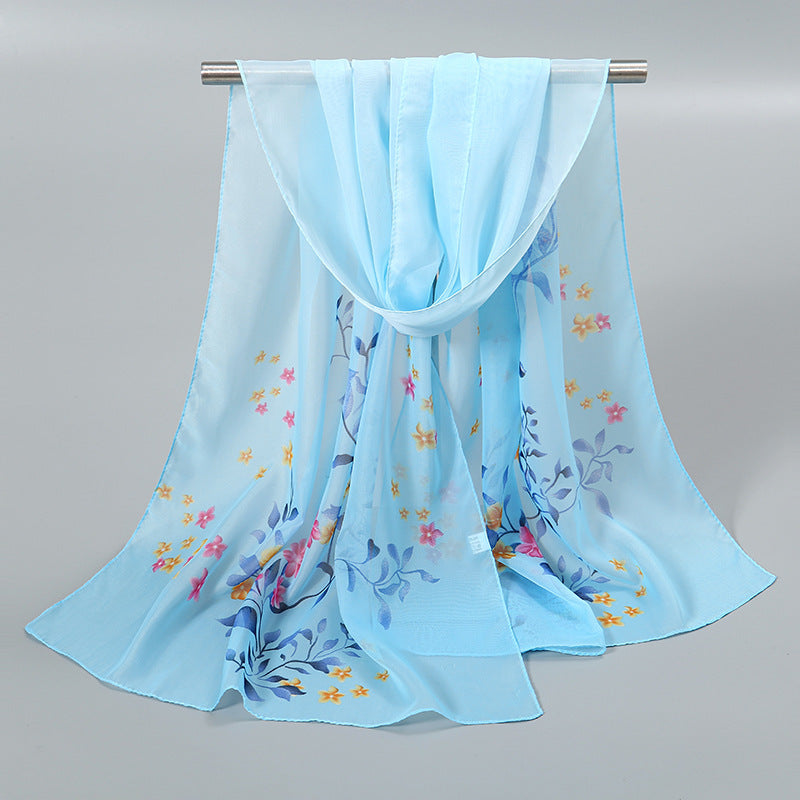 Little Chiffon Small Silk Scarf for Women – Elegant Printed Design, Lightweight & Versatile