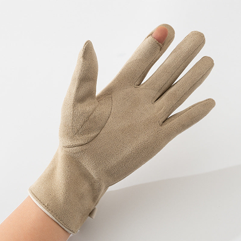 Women's Fleece-Lined Suede Gloves - Warm and Stylish