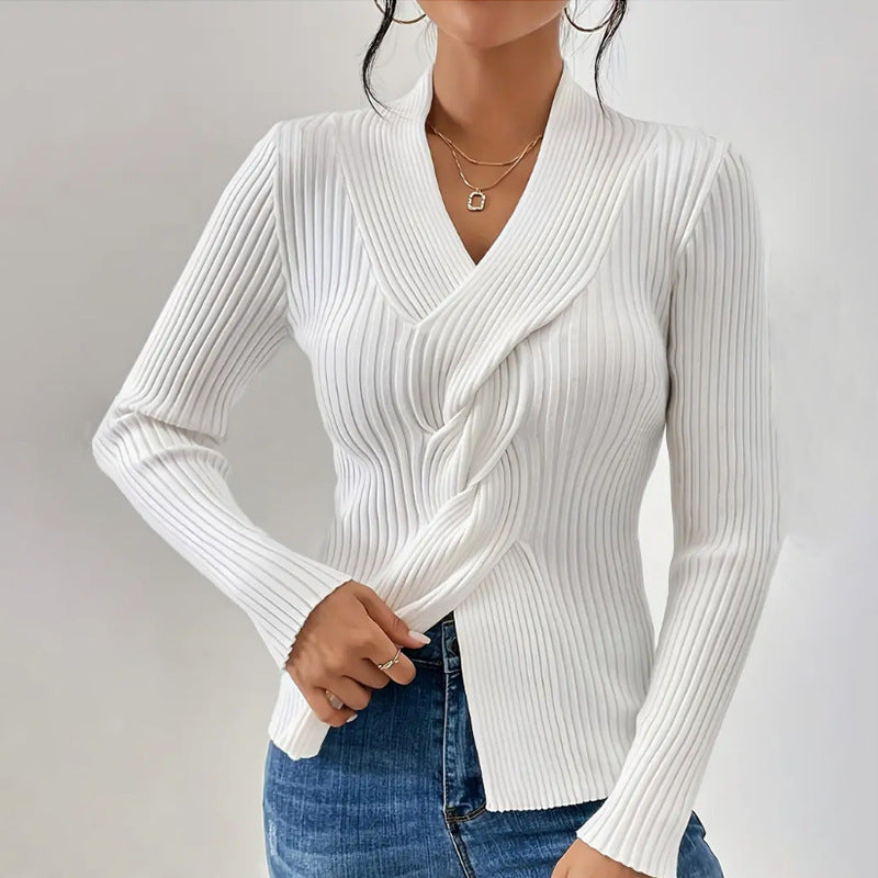 Slim Fit Pullover Sweater in Core-Spun Yarn