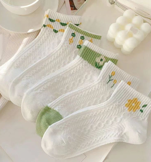 Women's Cute Preppy Style Mid-Calf Summer Socks - White Stockings with Fun Patterns - ChicVix