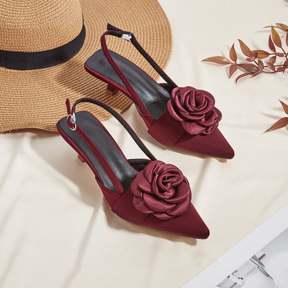 Elegant Flower Pointed Toe Satin Heels