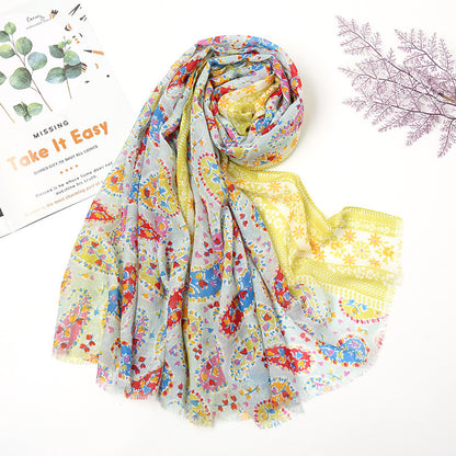 Retro Patchwork Bohemian Printed Cashew Scarf – Artistic, Ethnic Style with Warmth & Sun Protection