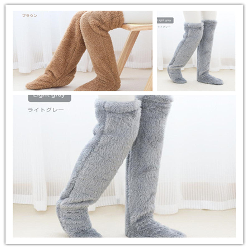 Over Knee High Fuzzy Long Socks – Winter Warm Cold-Proof Stockings for Home & Sleep - ChicVix