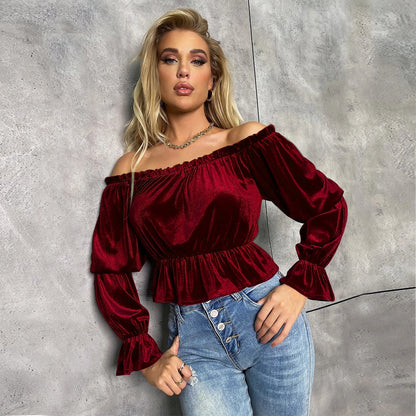 Elegant French Style Velvet Long Sleeve T-Shirt for Women - ChicVix