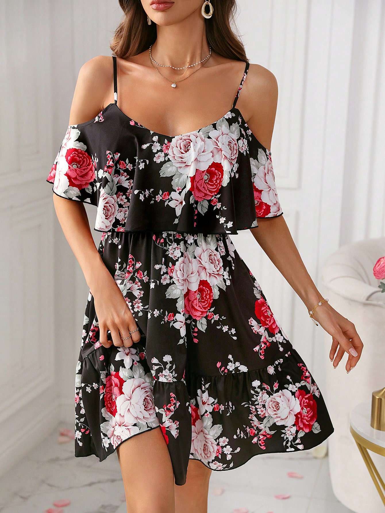 Women's Off-Shoulder Romantic French A-Line Dress with Elastic Waist