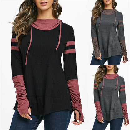 Color Block Loose-Fit Hooded Pullover