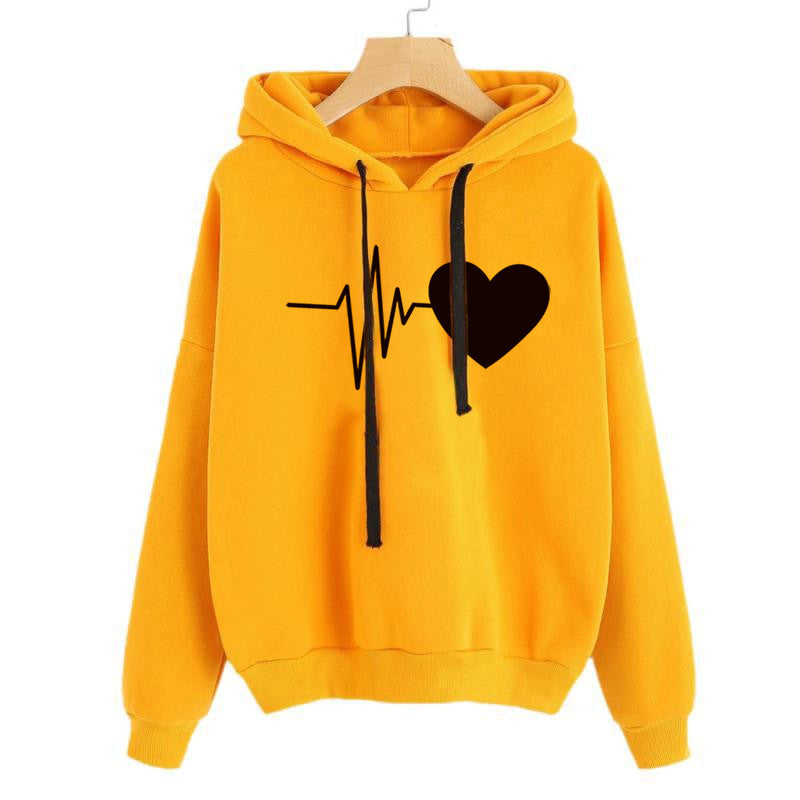 Heart Print Streetwear Hoodies for Women – Long Sleeve Pullover Sweatshirt - ChicVix