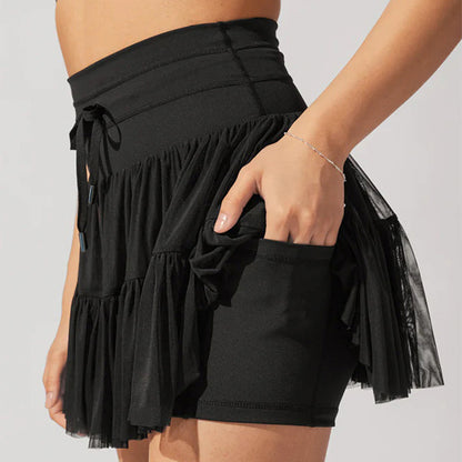 High Waist Dress Lace-up Sports Skirt with Anti-Exposure Safety Pants – Summer Fashion Pleated Skirt for Women - ChicVix