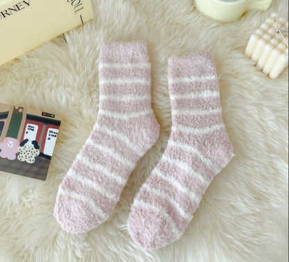 Women's Extra Thick Striped Coral Fleece Socks – No Shedding, Cozy Winter Warmth - ChicVix