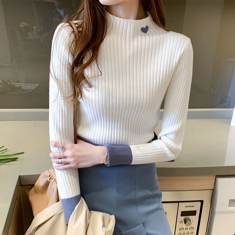 Versatile Slimming Knit Sweater with Half-high Collar