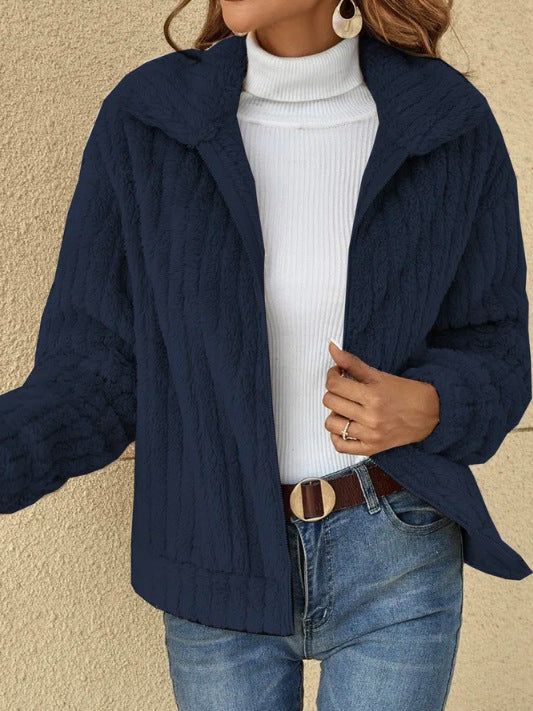 Women's Thick Fleece Lapel Cropped Jacket – Warm and Trendy Outerwear