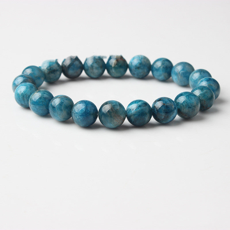 Natural Blue Apatite Beaded Bracelet - Unisex Elastic Jewelry - ChicVix