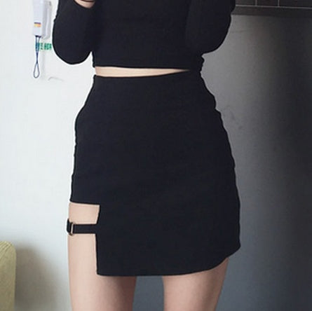 Korean Style Black Hip Skirt – Irregular Hem Pencil Micro Mini Bodycon Skirt for Women