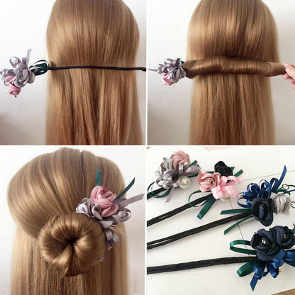 Korean Style Pearl Flower Half-Bun Hair Plate – Elegant Hair Elastic Accessory