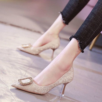 Korean Style Suede Stiletto Heel Pumps – Elegant High-Heels with Waterproof Platform - ChicVix