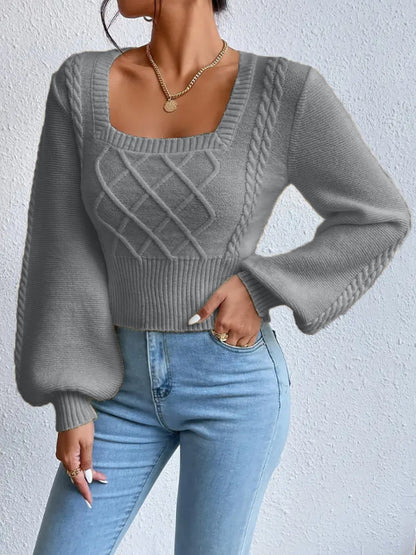 Minimalist Solid Color Square Neckline Sweater - ChicVix