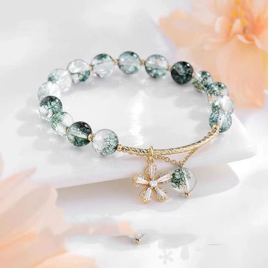 Sakura Design Green Ghost Crystal Beaded Bracelet - ChicVix