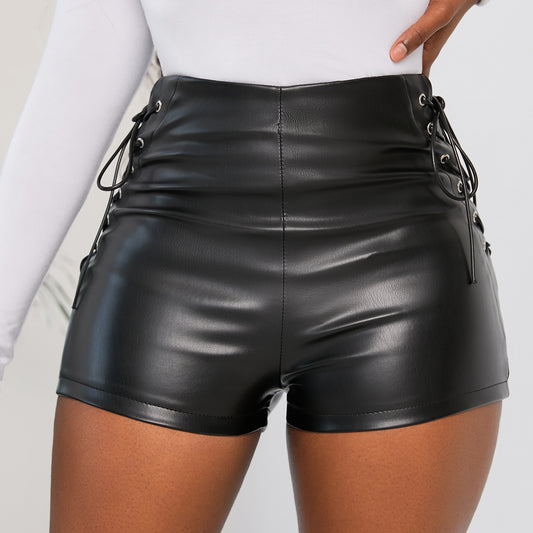 Plus Size Faux Leather High Waist Skinny Boot Shorts - ChicVix