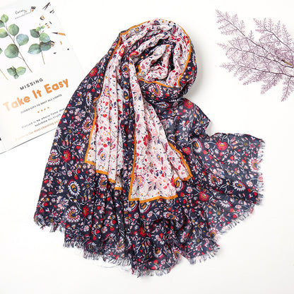 Retro Patchwork Bohemian Printed Cashew Scarf – Artistic, Ethnic Style with Warmth & Sun Protection