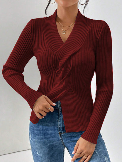 Slim Fit Pullover Sweater in Core-Spun Yarn - ChicVix