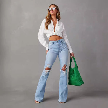 Women's Fashion Temperament Wide-leg High Waist Jeans - ChicVix