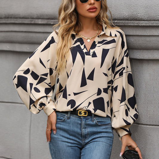 Elegant Women's Long-Sleeved Printed Shirt