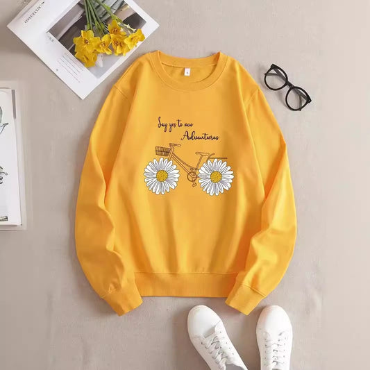 Women's Printed Crew Neck Sweatshirt in Yellow