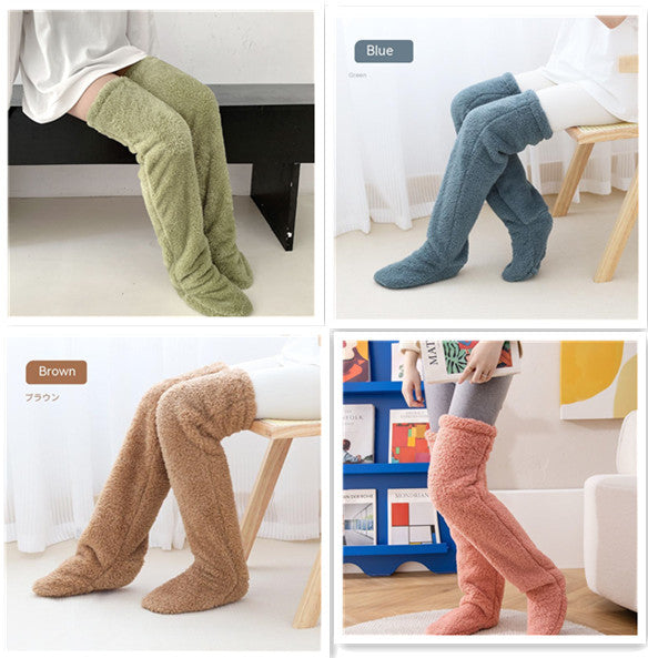 Over Knee High Fuzzy Long Socks – Winter Warm Cold-Proof Stockings for Home & Sleep - ChicVix