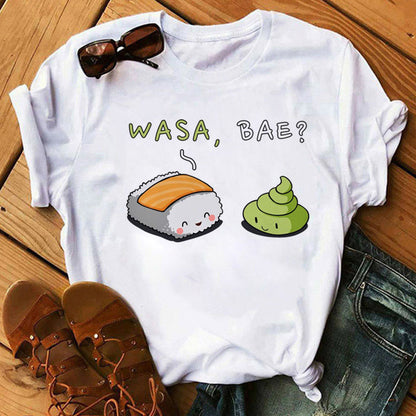 Summer Women Cute Sushi Hug Short Sleeve T-shirts - ChicVix