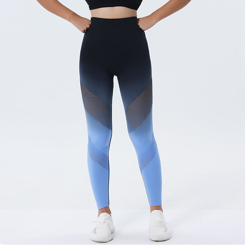 New Hollow Design Gradient Printed Yoga Pants - ChicVix